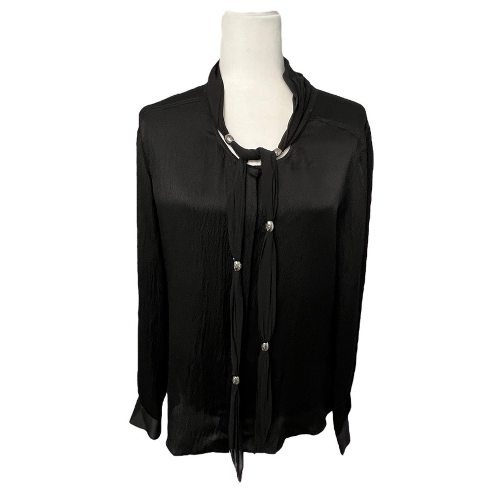 Roberto Cavalli Black Silk Blouse with Tie Detail